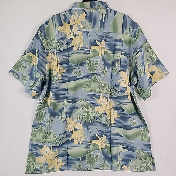 Luxstitch Men's Silk Hawaiian Short Sleeve Button-Down Beach Shirt Blue Sz XXL - Picture 7 of 7